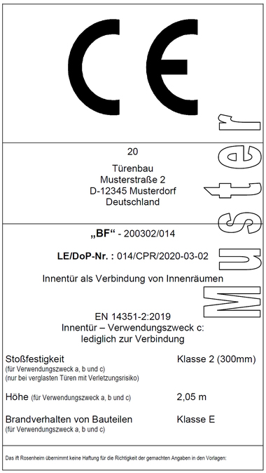 CE-Zeichen f?r Innent?r nach EN 14351-2, Typ ?c? f?r T?ren als Verbindung zwischen Innenr?umen (Muster)