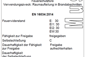  CE-Zeichen für Innentür nach EN 14351-2, Typ ?b? für Türen mit besonderem Verwendungszweck und besonderen Anforderungen (Muster) 