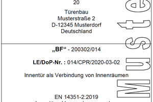  CE-Zeichen für Innentür nach EN 14351-2, Typ ?c? für Türen als Verbindung zwischen Innenräumen (Muster) 