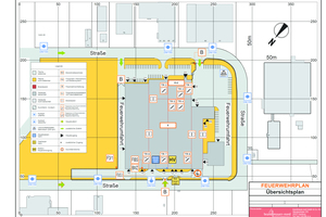  Feuerwehrplan einer Industriehalle mit Kopfbau nach DIN 14095. 