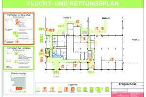  Flucht- und Rettungsplan, Erdgeschoss Kopfbau auf Vorlage in DIN A 3. 