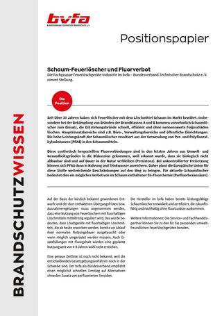 Cover des bvfa-Positionspapiers Schaum-Feuerlöscher und Fluorverbot