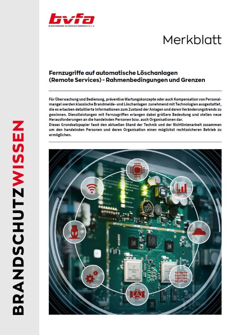 Cover f?r das bvfa-Merkblatt Fernzugriffe auf automatische L?schanlagen 