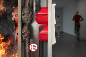 Effektiver Brandschutz durch „AFS“-Technologie: Ein integrierter Dämmschichtbildner dichtet im Brandfall die Installationsöffnung durch Aufschäumen selbsttätig ab. 